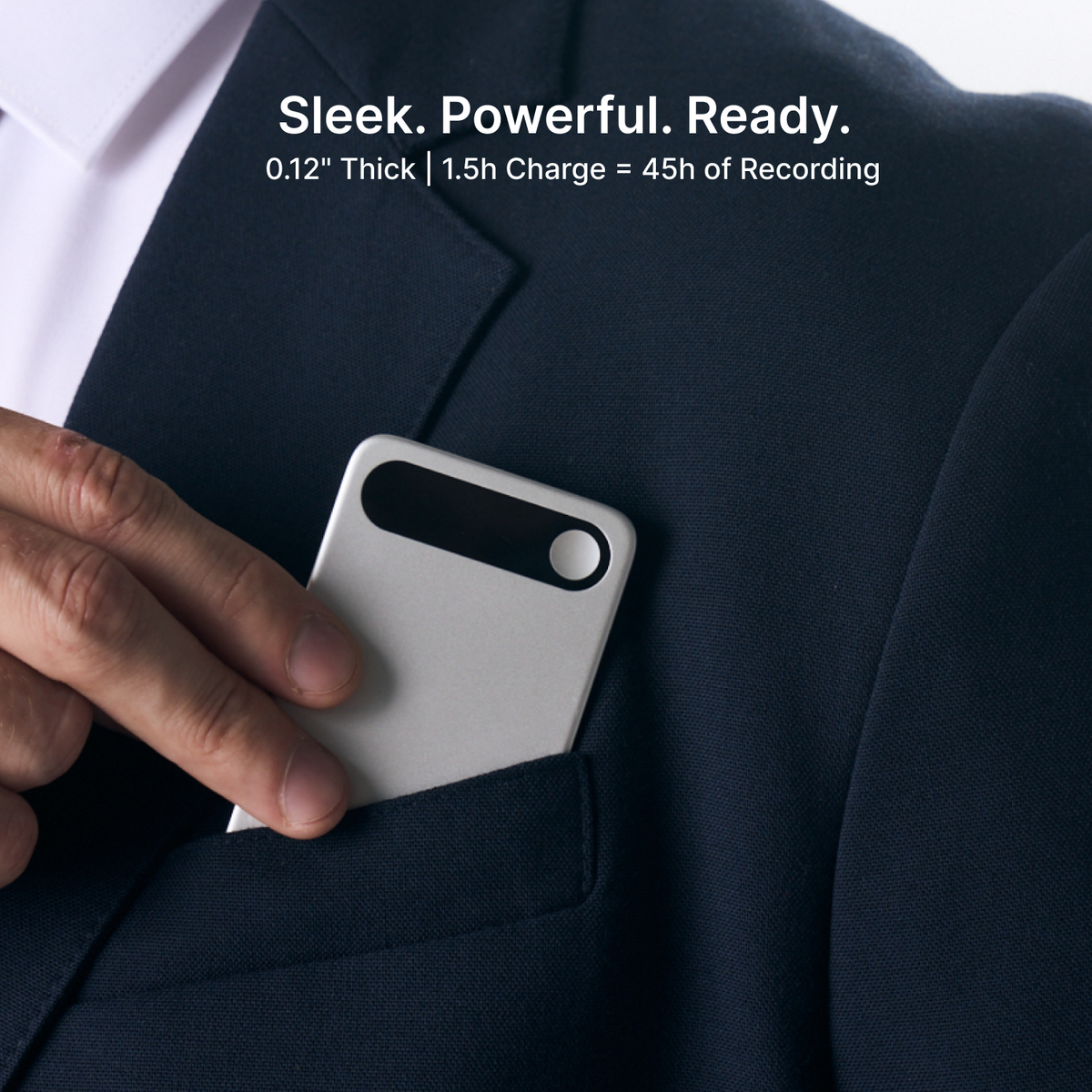 Portable voice recorder with 45 hours battery life — Comulytic Note Pro charges in 90 minutes for a full week of meetings