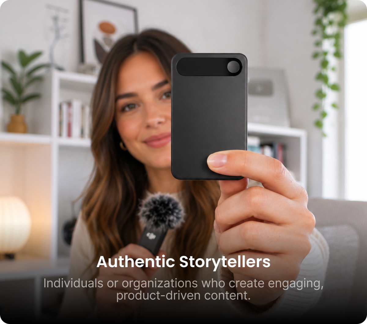 Authentic storyteller holding Comulytic Note Pro